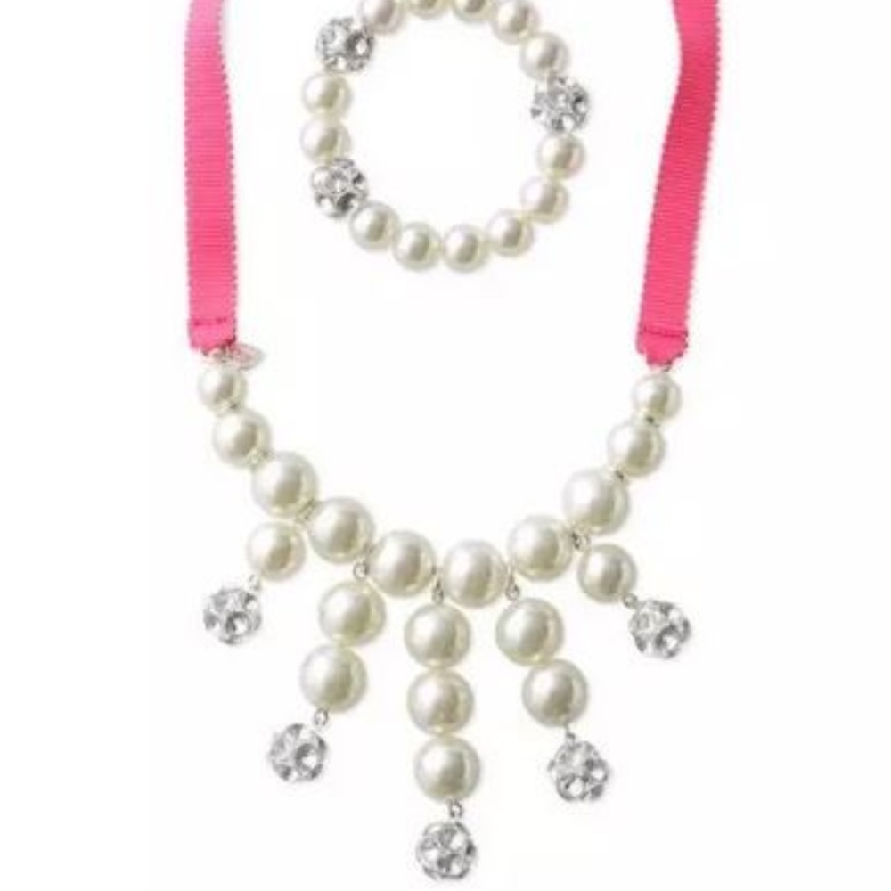 Stella & Dot Girl's Olive Pearl Bib & Bracelet NIB